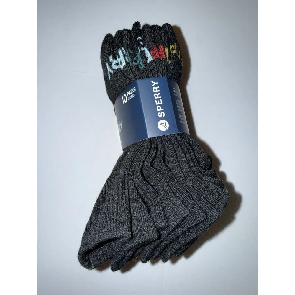 Sperry Boys Socks 10-4 Cushion Quarter Black 10 Pairs Comfort Crew Kids Gift NEW